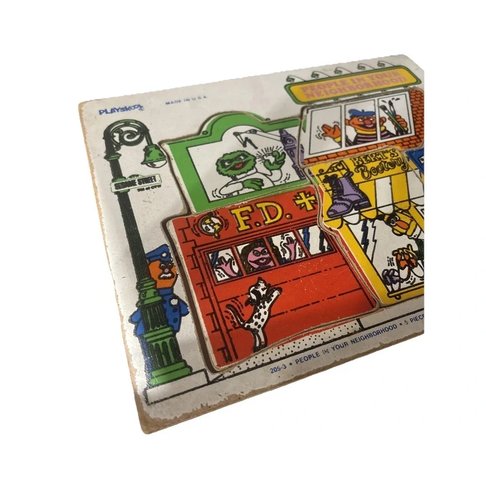 Vintage Playskool 'People in Your Neighborhood' Wood‎ Puzzle 1974 Sesame Street